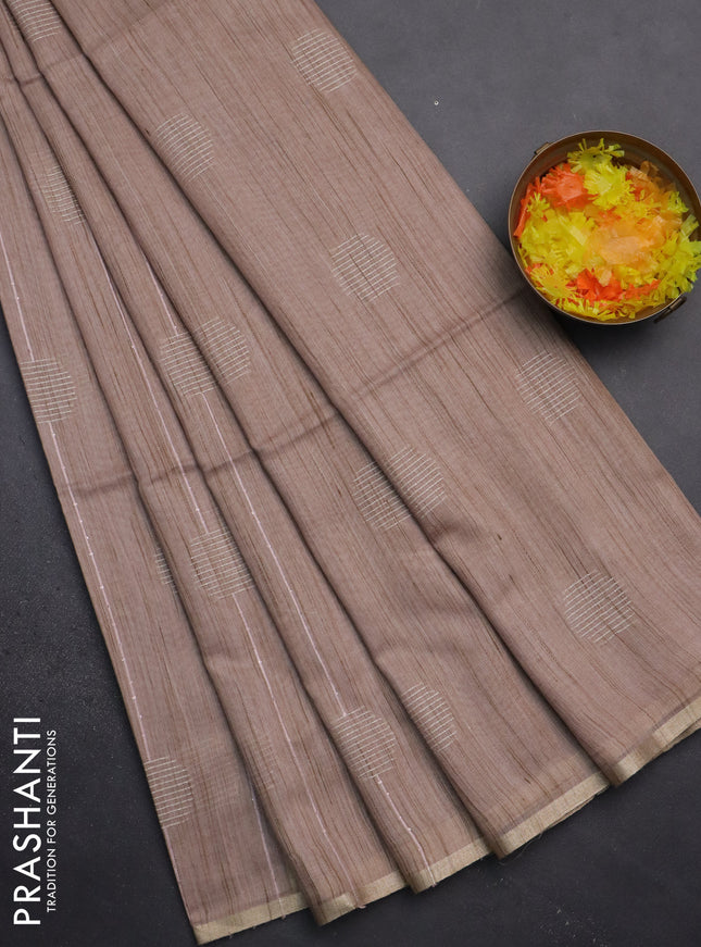Semi bamboo saree beige with thread & sequin weaves and zari woven piping border