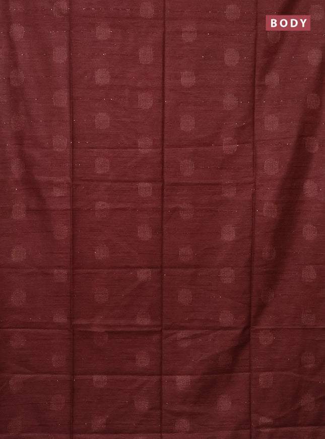 Semi bamboo saree maroon with thread & sequin weaves and zari woven piping border