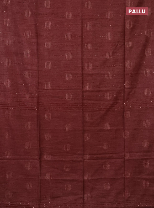 Semi bamboo saree maroon with thread & sequin weaves and zari woven piping border