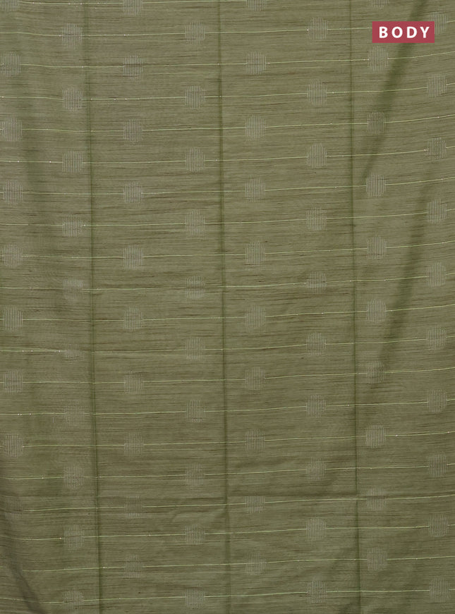 Semi bamboo saree pista green with thread & sequin weaves and zari woven piping border