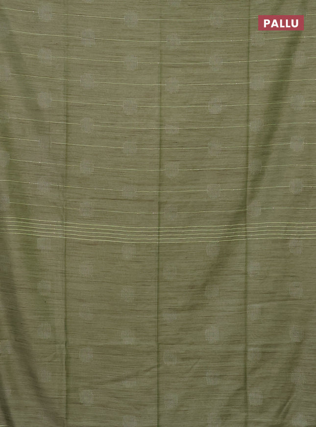 Semi bamboo saree pista green with thread & sequin weaves and zari woven piping border