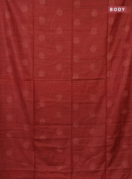 Semi bamboo saree red with thread & sequin weaves and zari woven piping border