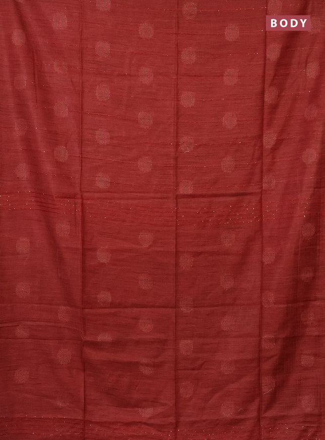 Semi bamboo saree red with thread & sequin weaves and zari woven piping border