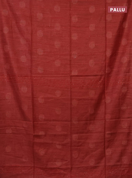 Semi bamboo saree red with thread & sequin weaves and zari woven piping border