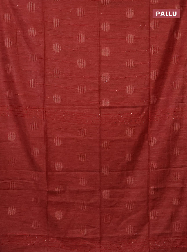 Semi bamboo saree red with thread & sequin weaves and zari woven piping border
