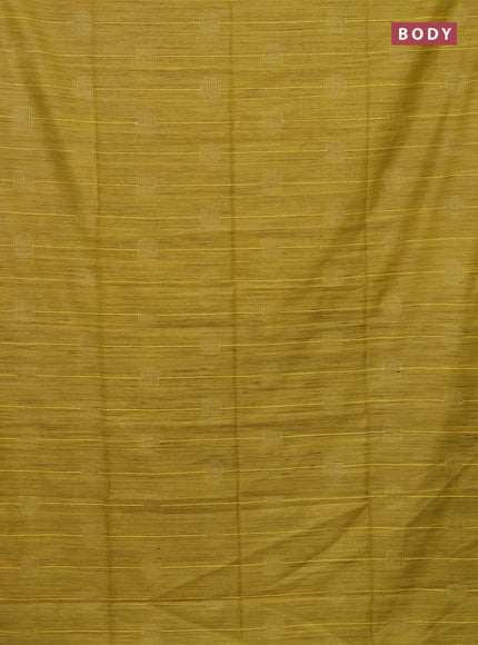 Semi bamboo saree lime yellow with thread & sequin weaves and zari woven piping border