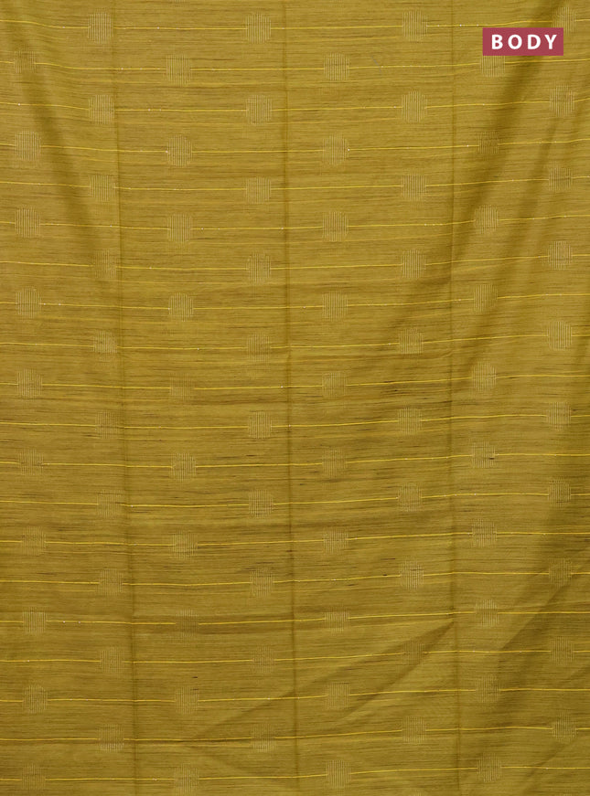 Semi bamboo saree lime yellow with thread & sequin weaves and zari woven piping border