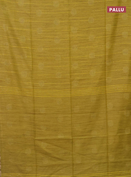 Semi bamboo saree lime yellow with thread & sequin weaves and zari woven piping border