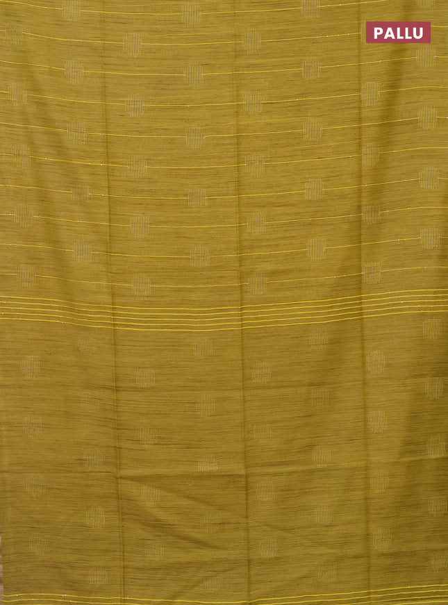 Semi bamboo saree lime yellow with thread & sequin weaves and zari woven piping border