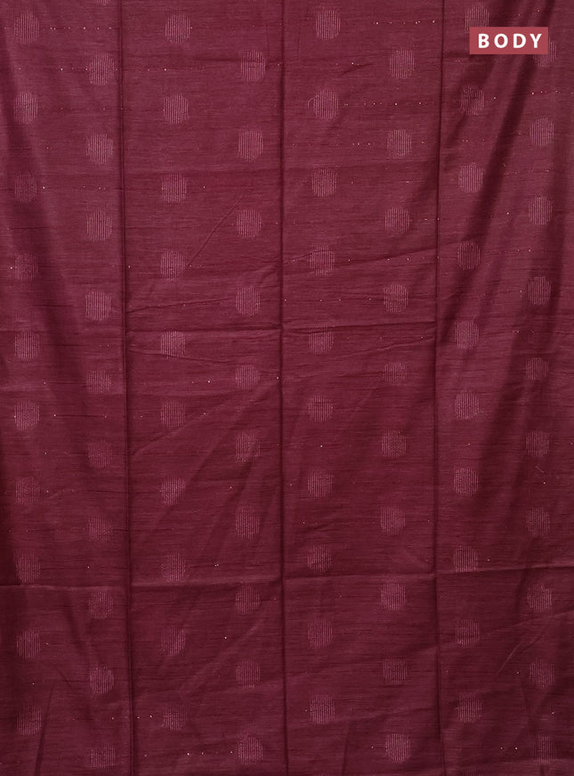 Semi bamboo saree maroon with thread & sequin weaves and zari woven piping border