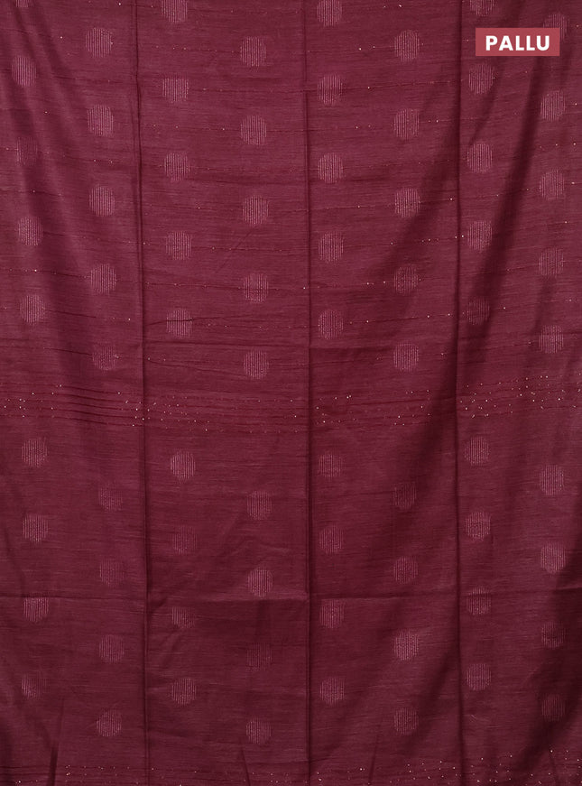 Semi bamboo saree maroon with thread & sequin weaves and zari woven piping border