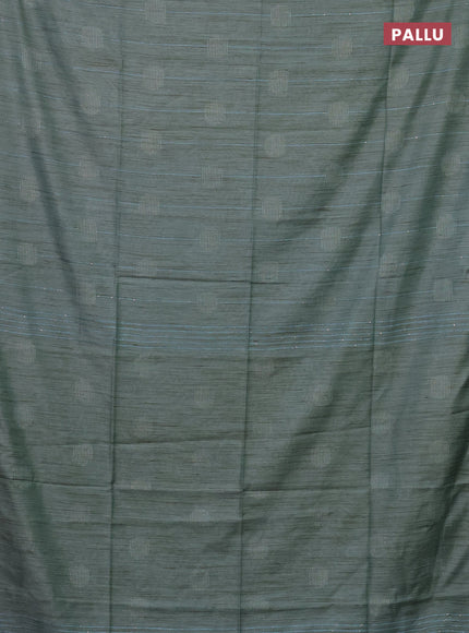 Semi bamboo saree pastel blue with thread & sequin weaves and zari woven piping border