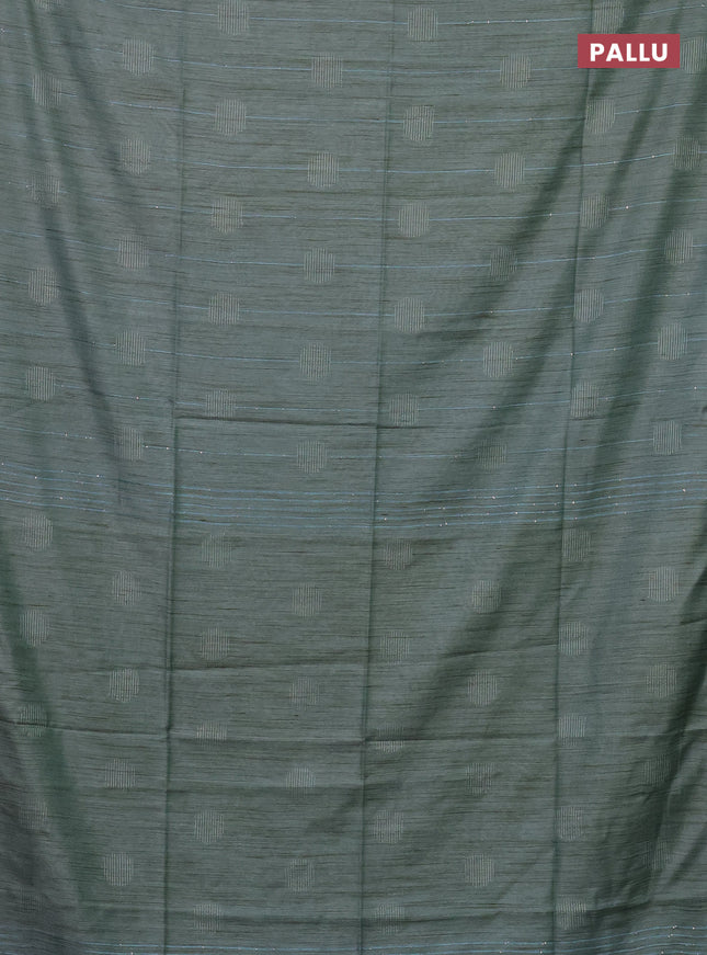 Semi bamboo saree pastel blue with thread & sequin weaves and zari woven piping border