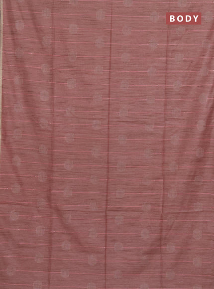 Semi bamboo saree peach shade with thread & sequin weaves and zari woven piping border