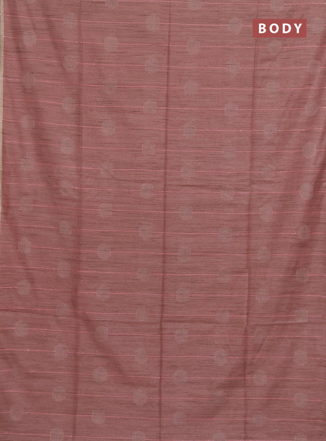 Semi bamboo saree peach shade with thread & sequin weaves and zari woven piping border