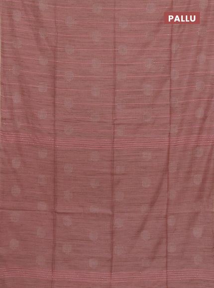 Semi bamboo saree peach shade with thread & sequin weaves and zari woven piping border