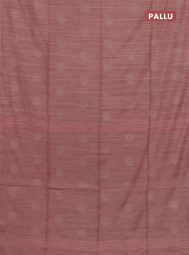Semi bamboo saree peach shade with thread & sequin weaves and zari woven piping border