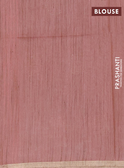 Semi bamboo saree peach shade with thread & sequin weaves and zari woven piping border