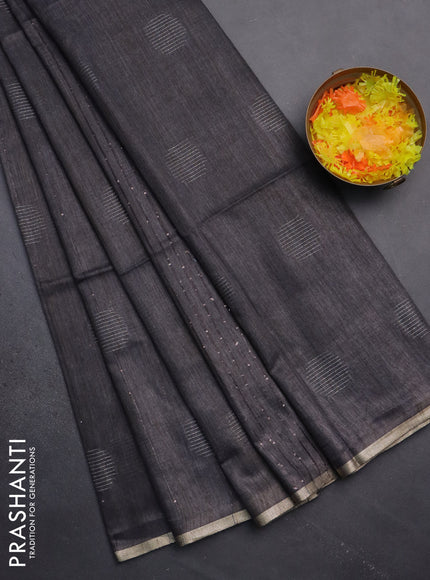 Semi bamboo saree grey with thread & sequin weaves and zari woven piping border