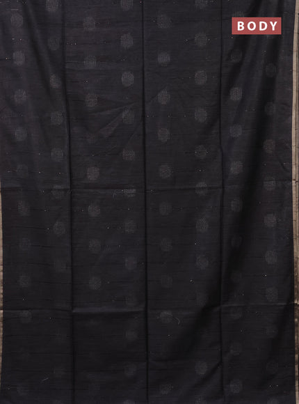 Semi bamboo saree grey with thread & sequin weaves and zari woven piping border