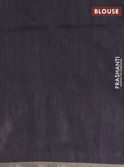 Semi bamboo saree grey with thread & sequin weaves and zari woven piping border