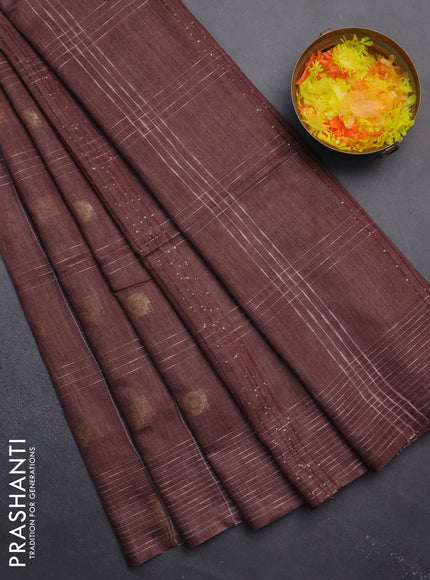 Semi bamboo saree dark magenta pink with allover thread weaves & zari buttas and woven border