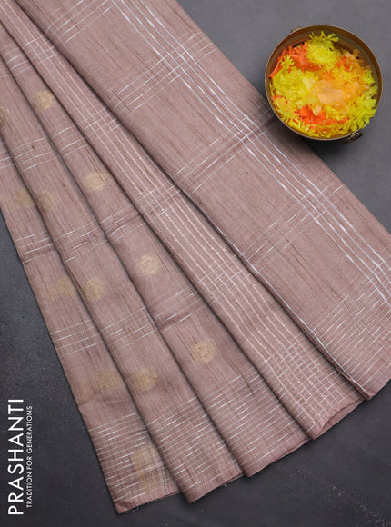 Semi bamboo saree pastel pink with allover thread weaves & zari buttas and woven border