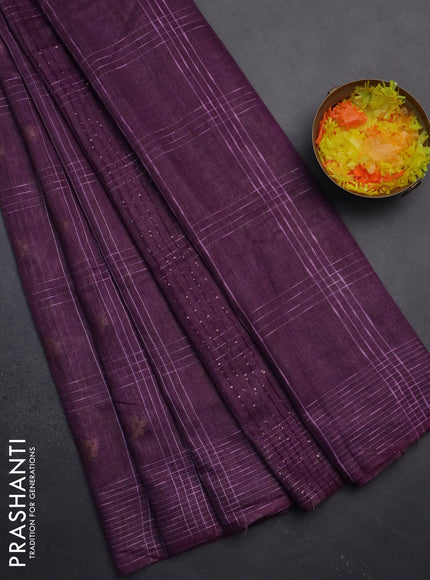 Semi bamboo saree purple with allover thread weaves & zari buttas and woven border