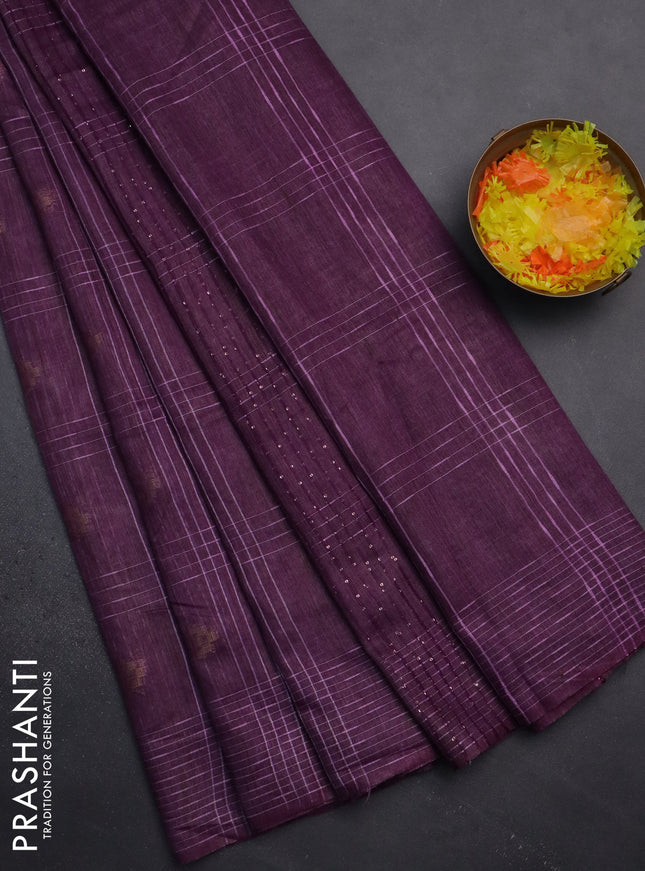 Semi bamboo saree purple with allover thread weaves & zari buttas and woven border