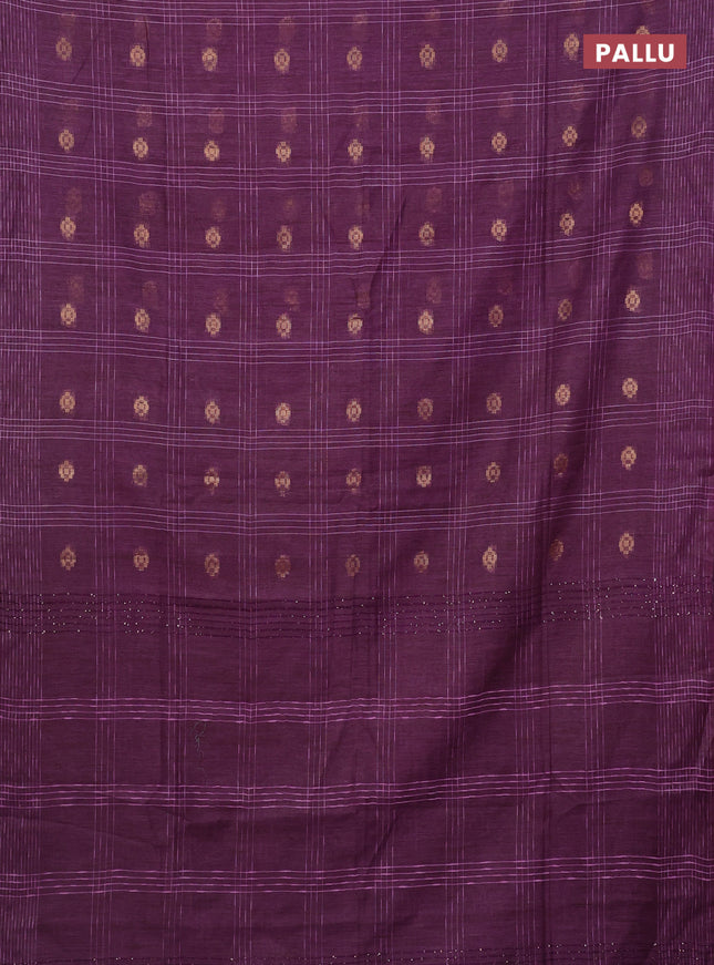 Semi bamboo saree purple with allover thread weaves & zari buttas and woven border