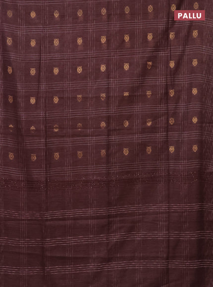 Semi bamboo saree dark magenta pink with allover thread weaves & zari buttas and woven border