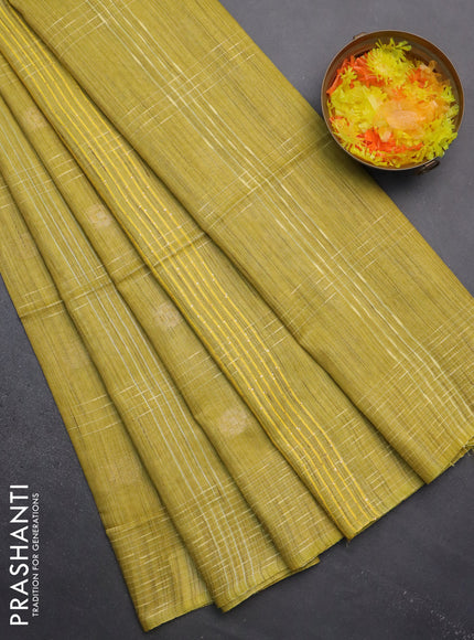 Semi bamboo saree brown with allover thread weaves & zari buttas and woven border