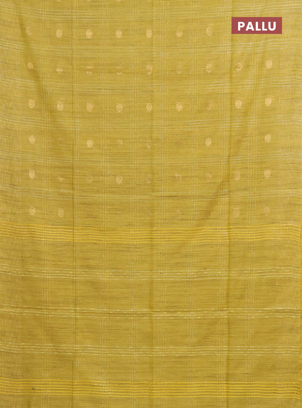 Semi bamboo saree brown with allover thread weaves & zari buttas and woven border