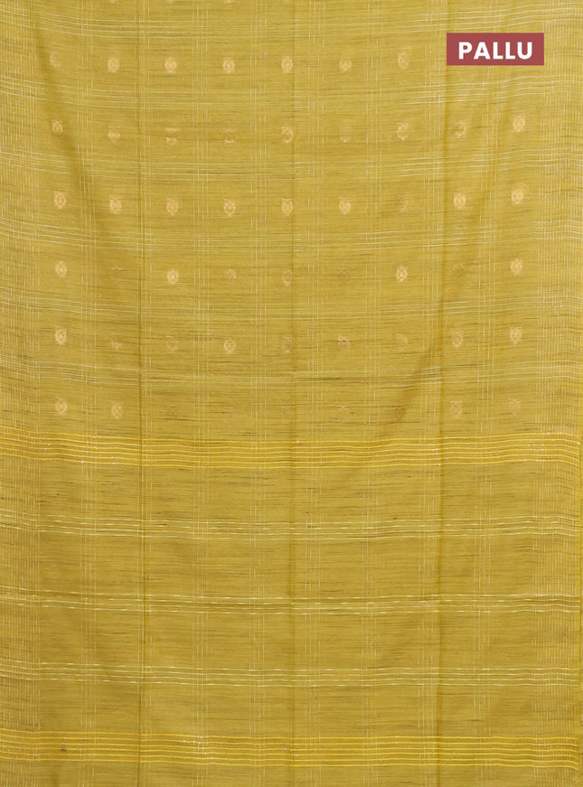 Semi bamboo saree brown with allover thread weaves & zari buttas and woven border