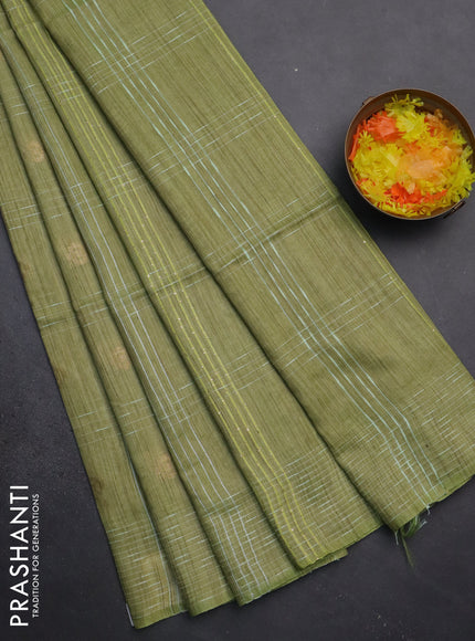 Semi bamboo saree pista green with allover thread weaves & zari buttas and woven border