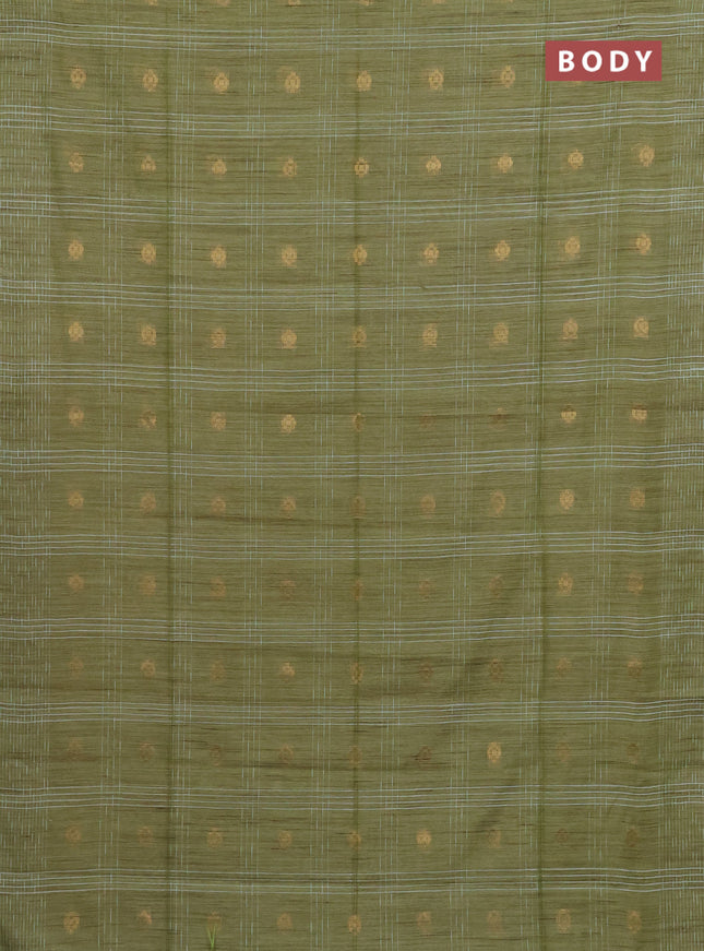 Semi bamboo saree pista green with allover thread weaves & zari buttas and woven border