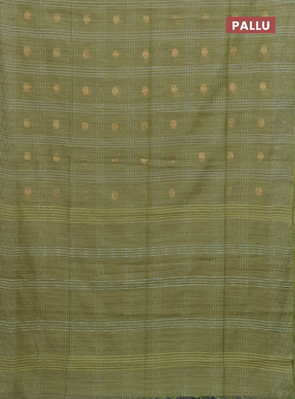 Semi bamboo saree pista green with allover thread weaves & zari buttas and woven border