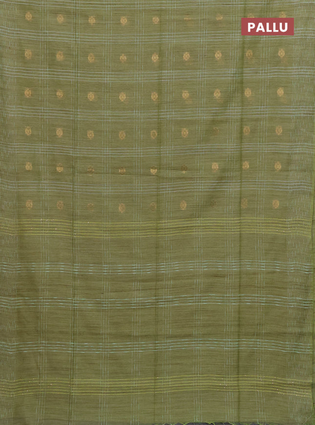 Semi bamboo saree pista green with allover thread weaves & zari buttas and woven border