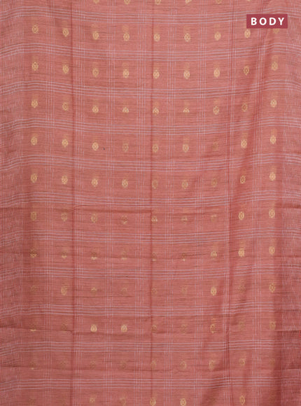 Semi bamboo saree peach orange with allover thread weaves & zari buttas and woven border