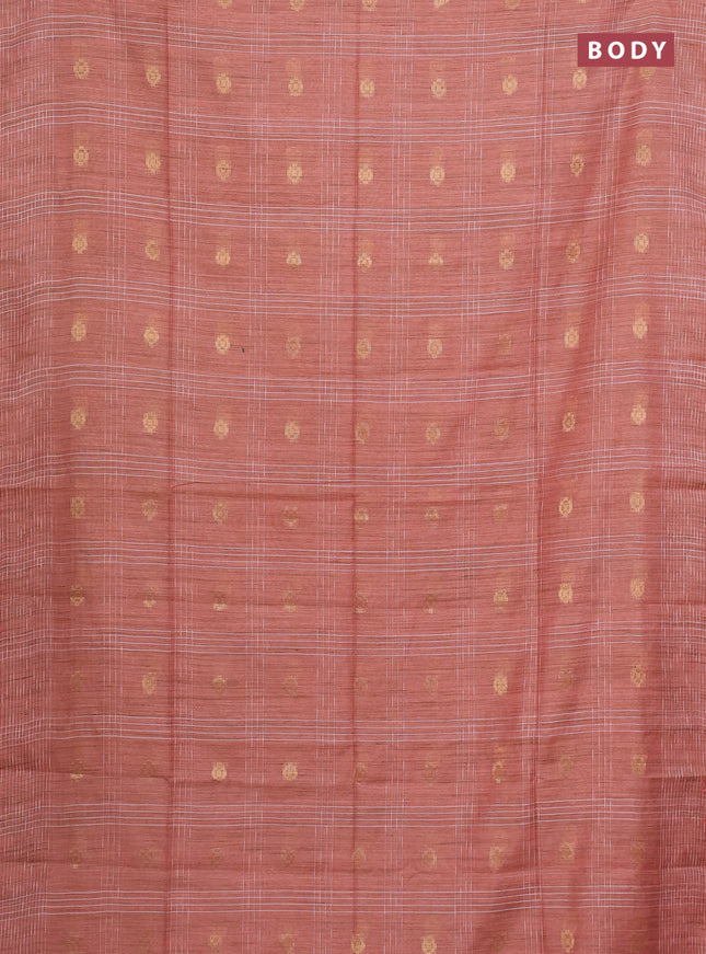 Semi bamboo saree peach orange with allover thread weaves & zari buttas and woven border