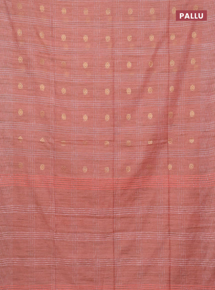 Semi bamboo saree peach orange with allover thread weaves & zari buttas and woven border