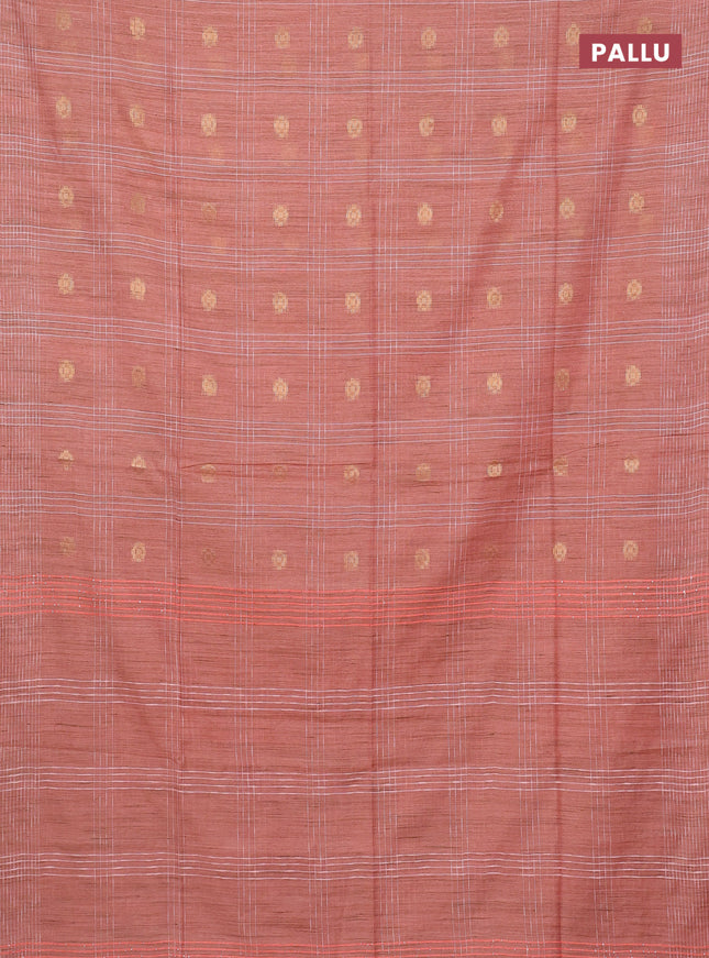 Semi bamboo saree peach orange with allover thread weaves & zari buttas and woven border