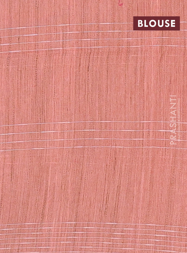 Semi bamboo saree peach orange with allover thread weaves & zari buttas and woven border