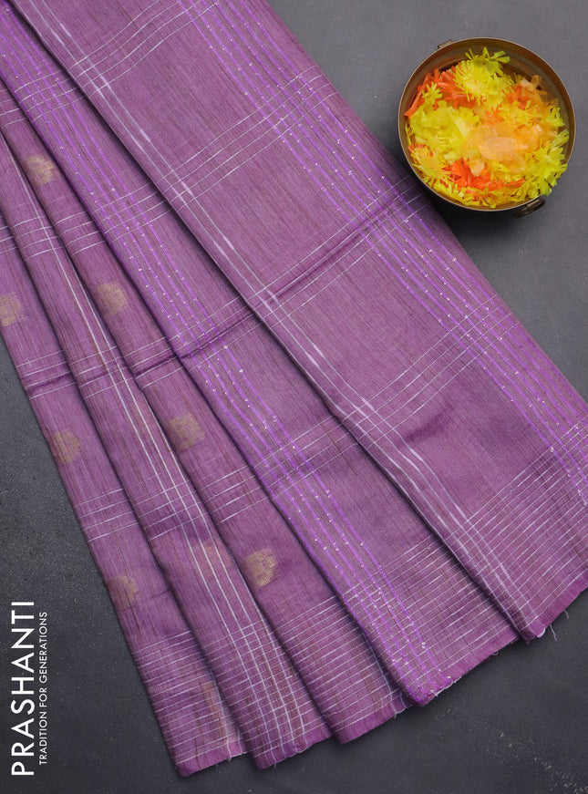 Semi bamboo saree lavender with allover thread weaves & zari buttas and woven border