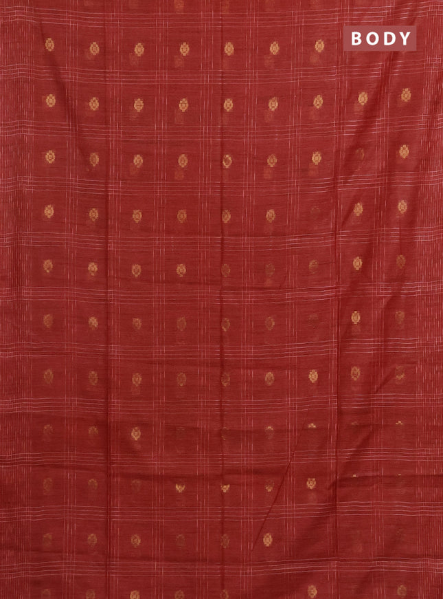 Semi bamboo saree red with allover thread weaves & zari buttas and woven border