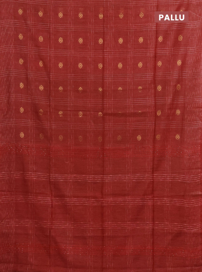Semi bamboo saree red with allover thread weaves & zari buttas and woven border