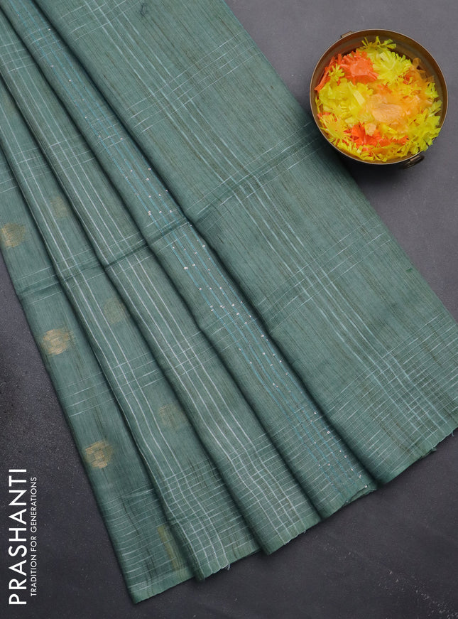 Semi bamboo saree pastel green with allover thread weaves & zari buttas and woven border