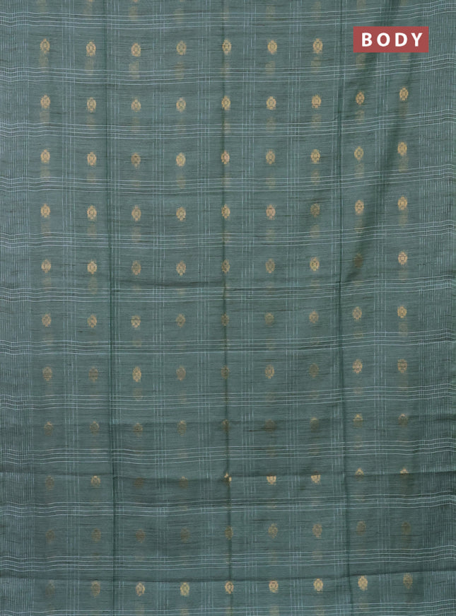 Semi bamboo saree pastel green with allover thread weaves & zari buttas and woven border