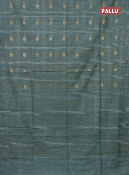 Semi bamboo saree pastel green with allover thread weaves & zari buttas and woven border