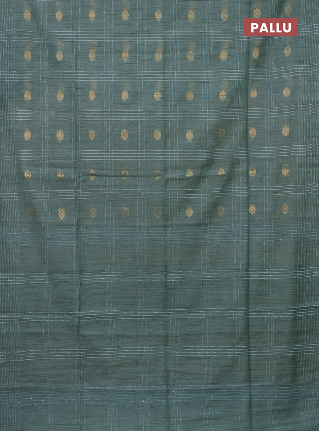 Semi bamboo saree pastel green with allover thread weaves & zari buttas and woven border